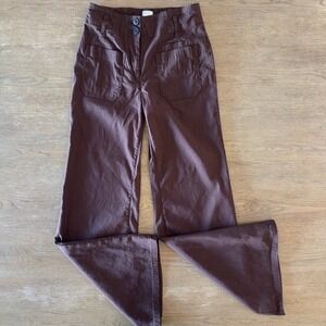 MAEVE Anthropologie Junie High-Rise Wide Leg Flare Linen Blend Pant-Brown-Sz 27